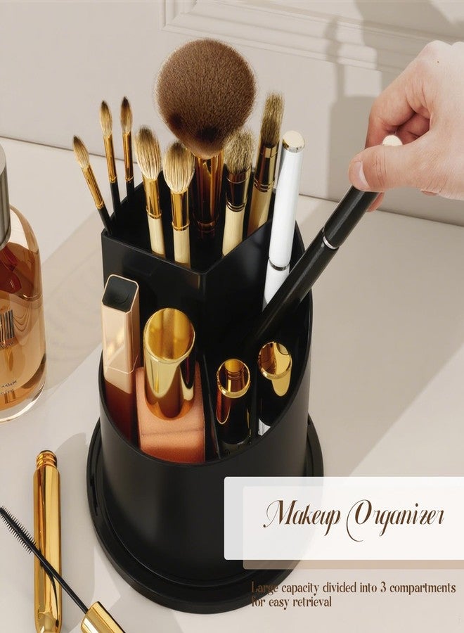 WREWING Diamond Pattern Birdcage Makeup Brush Holder with Cover, 360° Rotating Dust-Proof Organizer with Handle, Large Capacity Cosmetic & Toothbrush Storage for Vanity, Bathroom Countertop (Black) - Image 2